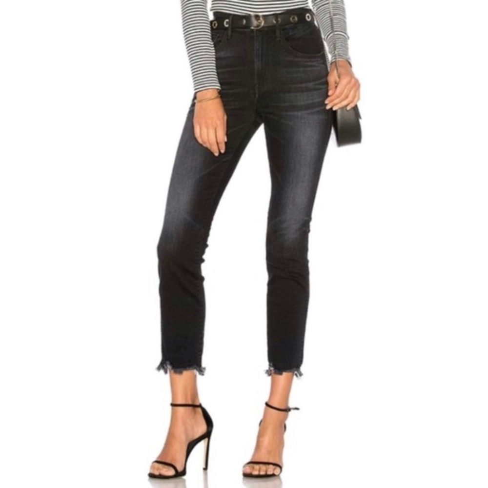 3x1‎ Straight Authentic Crop Jeans Distressed Fringe Hem Mid Stretch Denim Shake